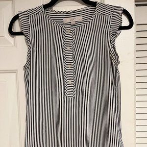 LOFT Striped Ruffle Blouse XSP